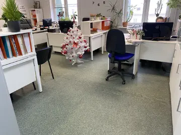 Офис в новый год украшенный